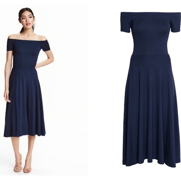 H&M Dresses & Skirts - NWT H&M Off shoulder X-back Black Midi dress